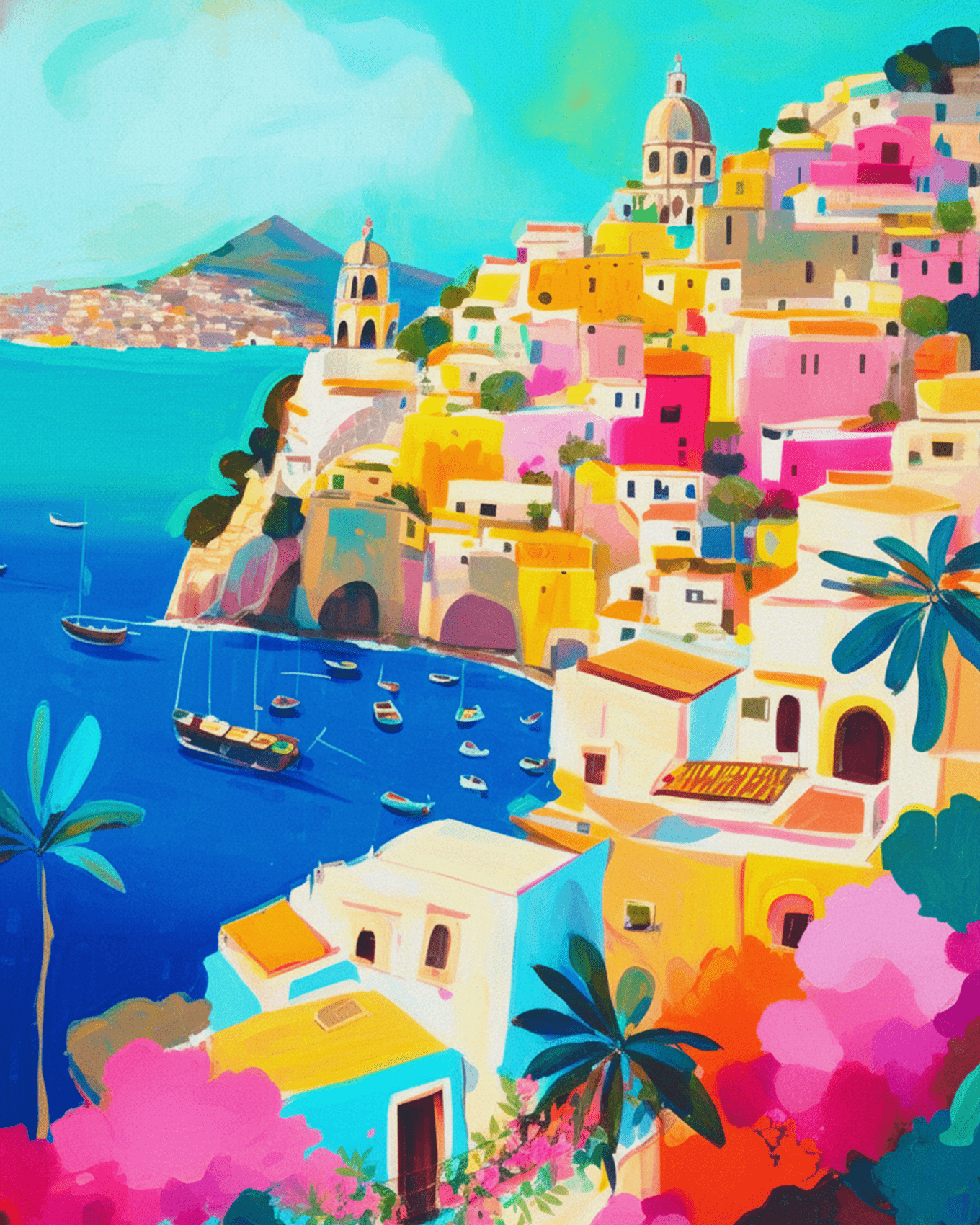 Vibrant Coastal Village - Sea Landscape - BestPaintByNumbers - Paint by Numbers Custom Kit