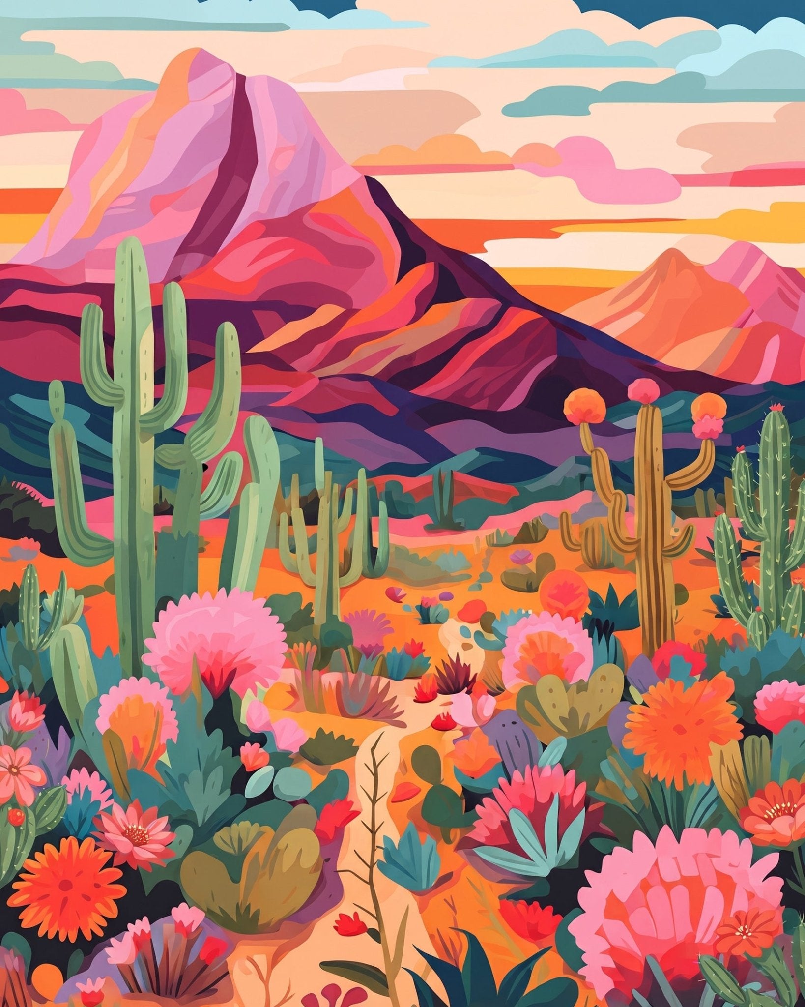 Vibrant Desert Blooms - Landscape - BestPaintByNumbers - Paint by Numbers Custom Kit