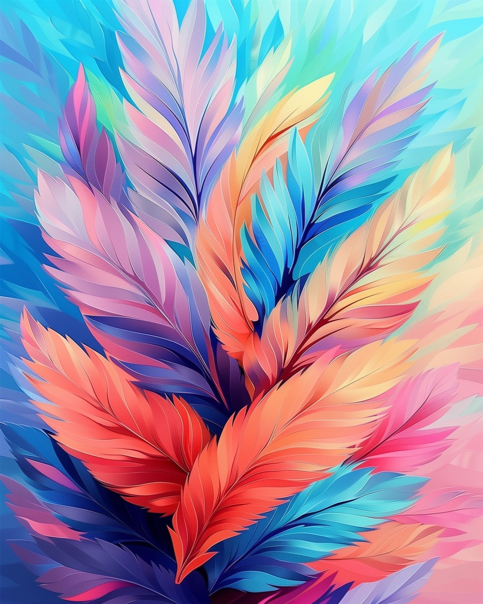 Vibrant Feather Elegance - Bohemian Vibes - BestPaintByNumbers - Paint by Numbers Custom Kit