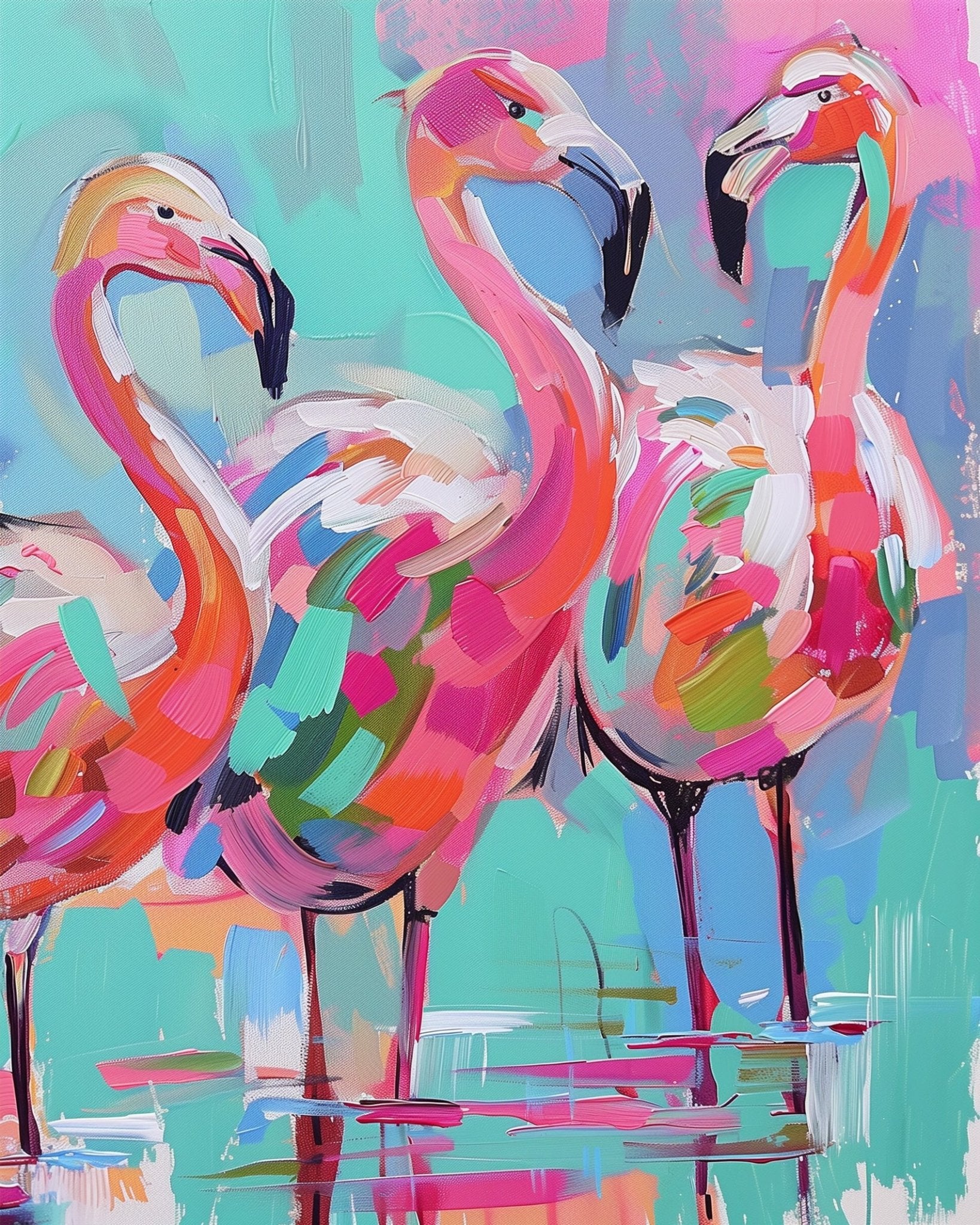 Paint abstract flamingos in vibrant hues. Fixed kit, 24 colors. Ideal for a mindful and creative escape.