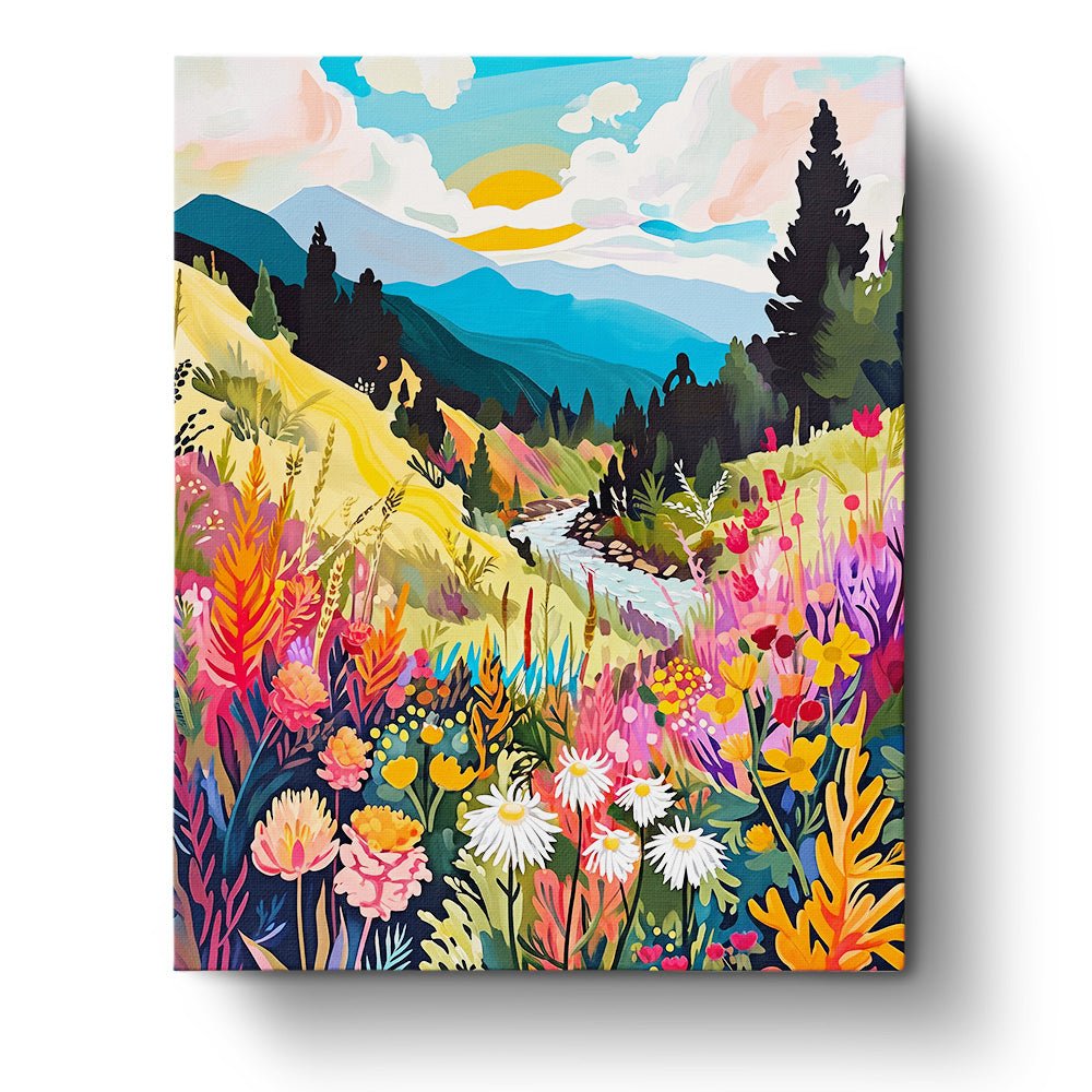 Vibrant Floral Valley - Landscape - BestPaintByNumbers - Paint by Numbers Custom Kit