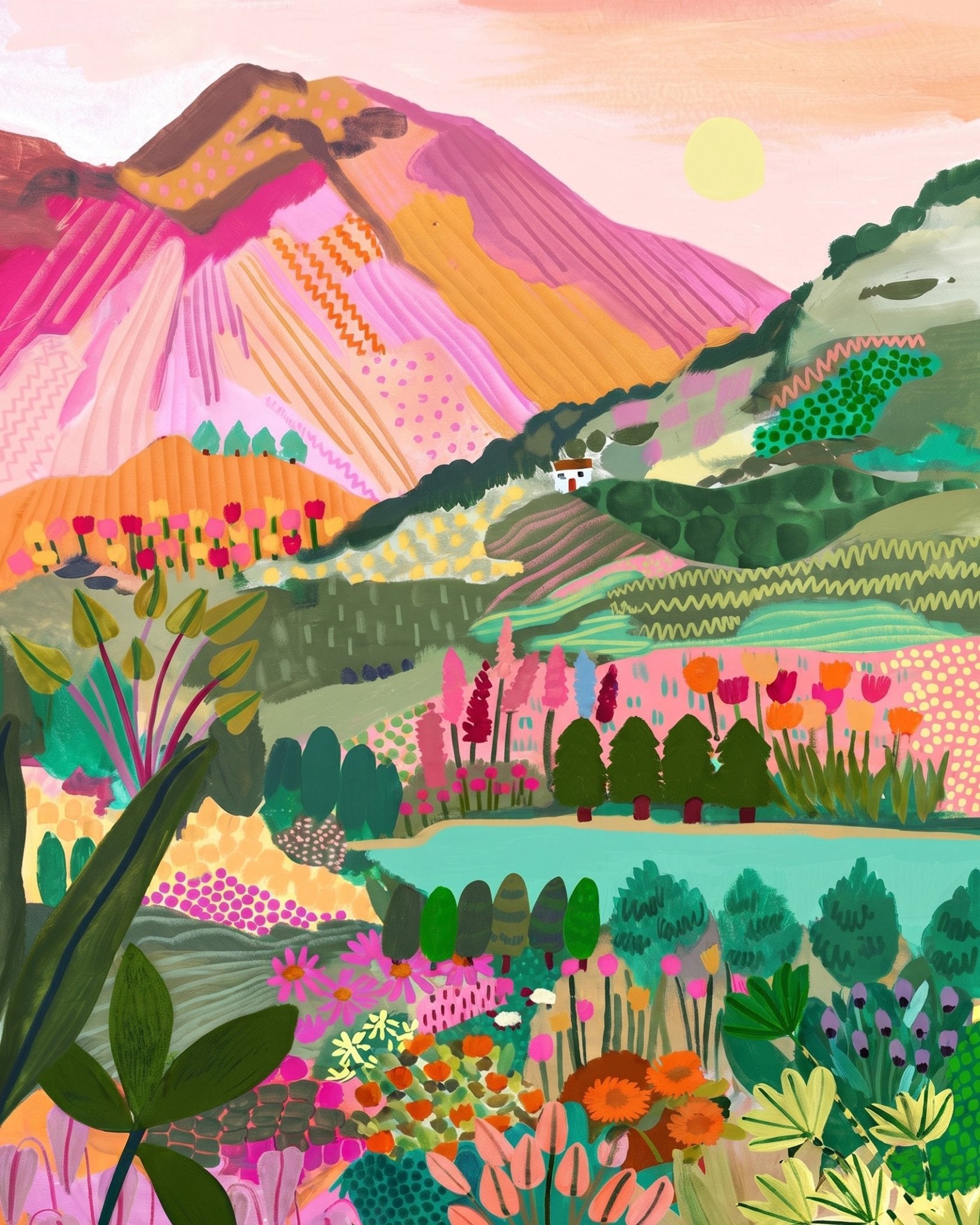 Vibrant Hillside Blooms - Landscape - BestPaintByNumbers - Paint by Numbers Custom Kit