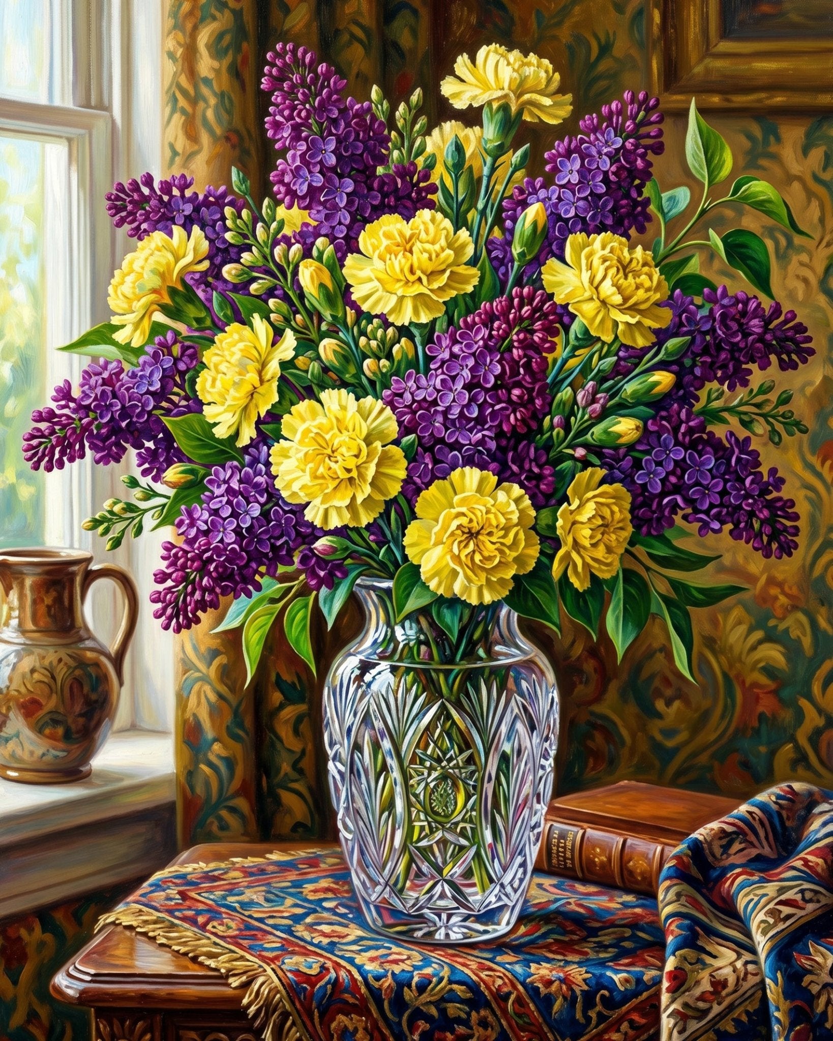 Vibrant Lilacs and Marigolds Bouquet - Flowers - BestPaintByNumbers - Paint by Numbers Custom Kit