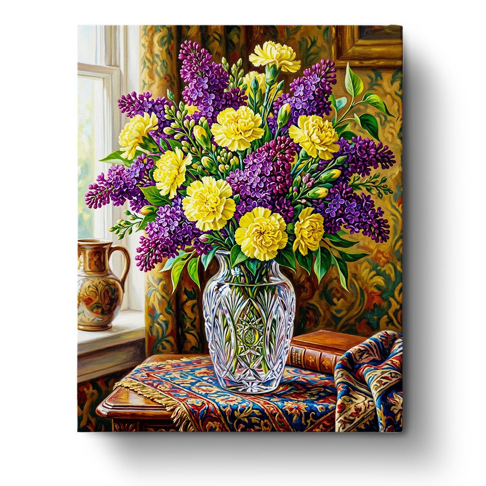Vibrant Lilacs and Marigolds Bouquet - Flowers - BestPaintByNumbers - Paint by Numbers Custom Kit