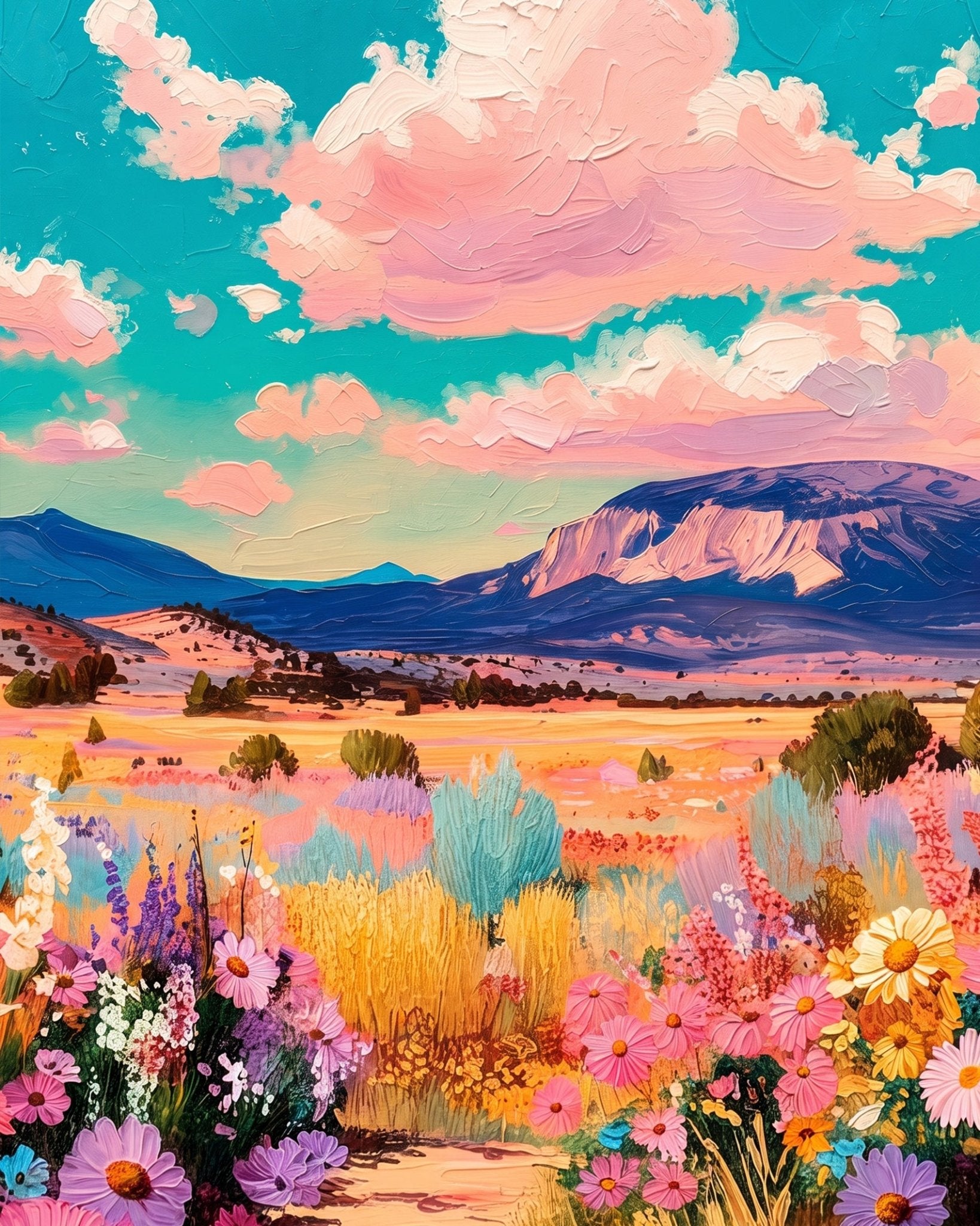 Vibrant Mountain Flowers - Landscape - BestPaintByNumbers - Paint by Numbers Custom Kit
