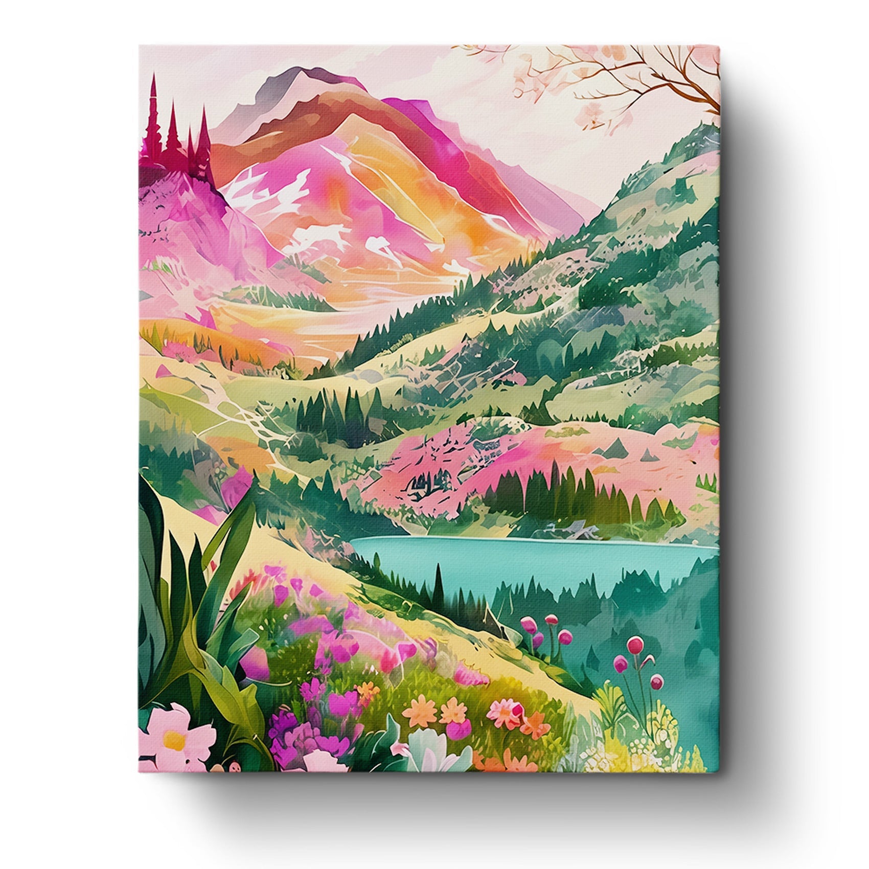 Vibrant Mountain Meadow - Landscape - BestPaintByNumbers - Paint by Numbers Custom Kit
