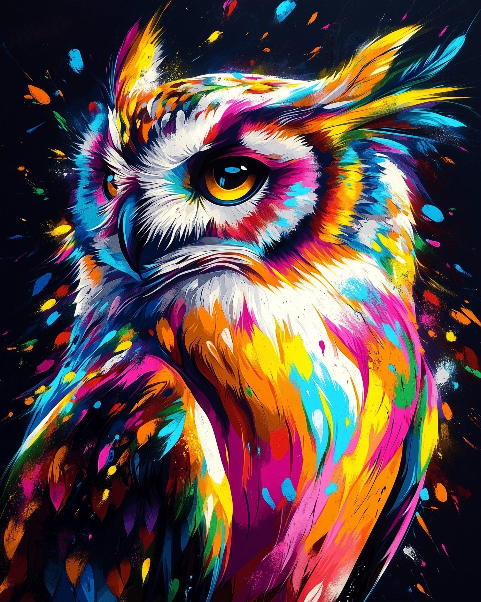 Vibrant Owl Spirit - abstract - animals - BestPaintByNumbers - Paint by Numbers Custom Kit