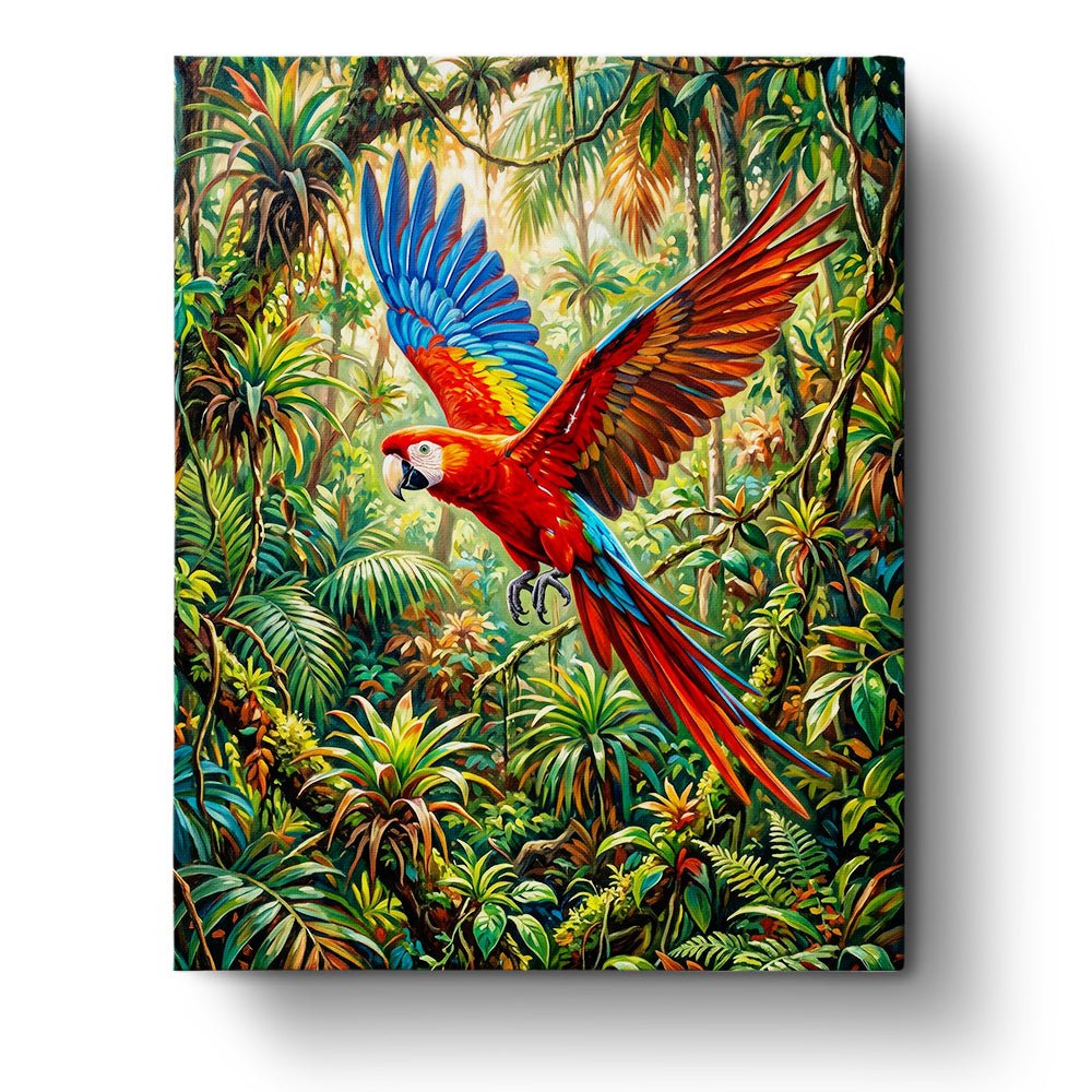 Vibrant Parrot in Jungle Scene - Animals - BestPaintByNumbers - Paint by Numbers Custom Kit