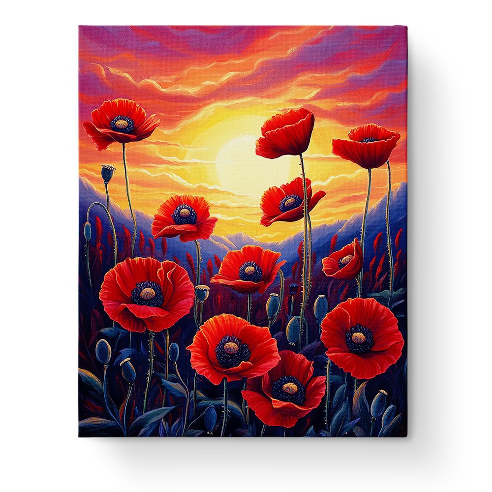 Vibrant Poppy Sunset - Landscape - BestPaintByNumbers - Paint by Numbers Custom Kit