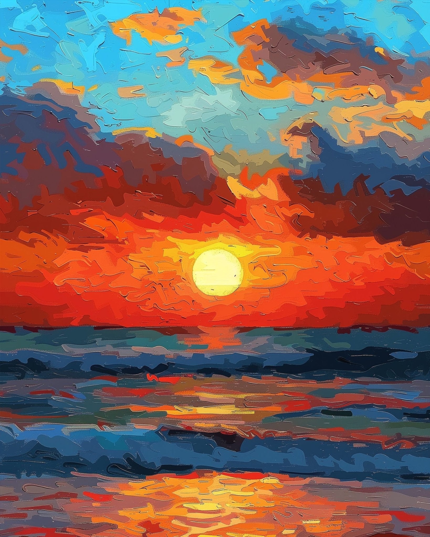 Vibrant Sunset Reflections - Sea Landscape - BestPaintByNumbers - Paint by Numbers Custom Kit