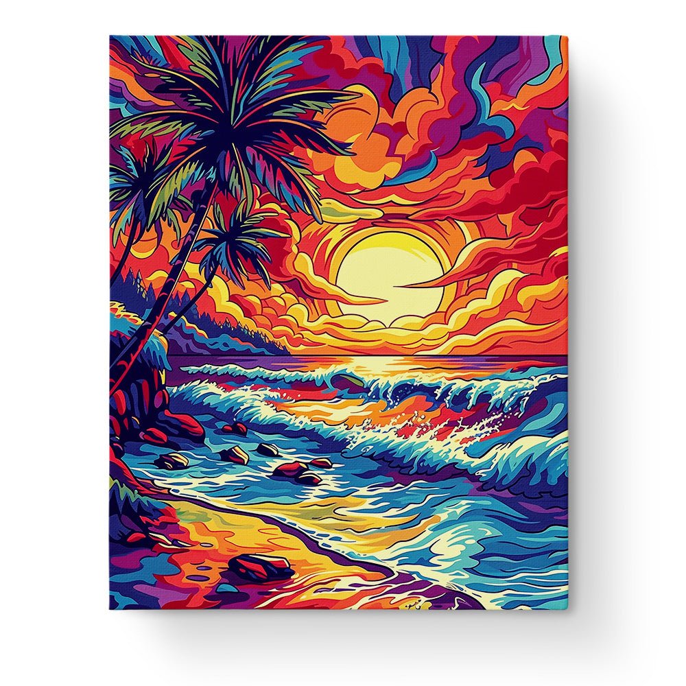 Vibrant Sunset Shoreline - Sea Landscape - BestPaintByNumbers - Paint by Numbers Custom Kit