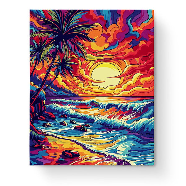 アートペイント 海 Vibrant Sunset Shoreline - Sea Landscape - Fixed Kits - Paint By