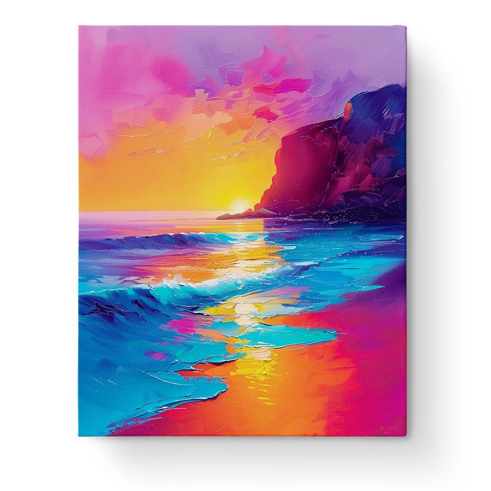 Vibrant Sunset Shoreline - Sea Landscape - BestPaintByNumbers - Paint by Numbers Custom Kit