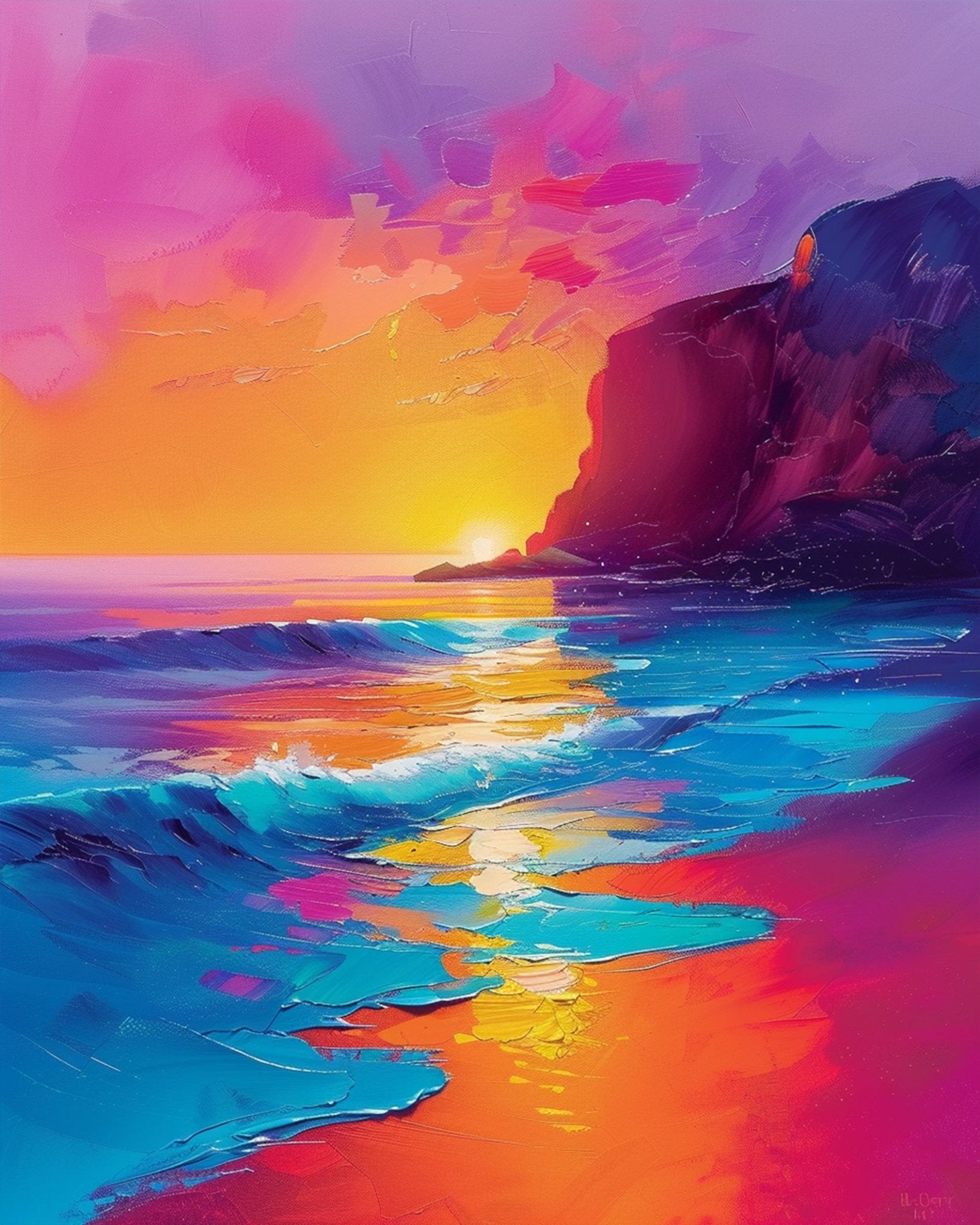 Vibrant Sunset Shoreline - Sea Landscape - BestPaintByNumbers - Paint by Numbers Custom Kit