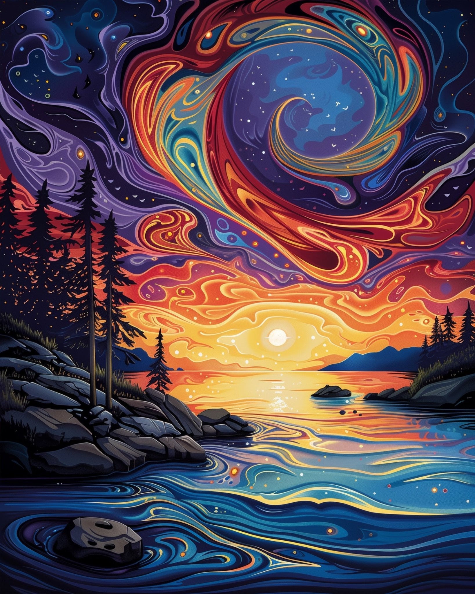 Vibrant Sunset Swirl - Sea Landscape - BestPaintByNumbers - Paint by Numbers Custom Kit