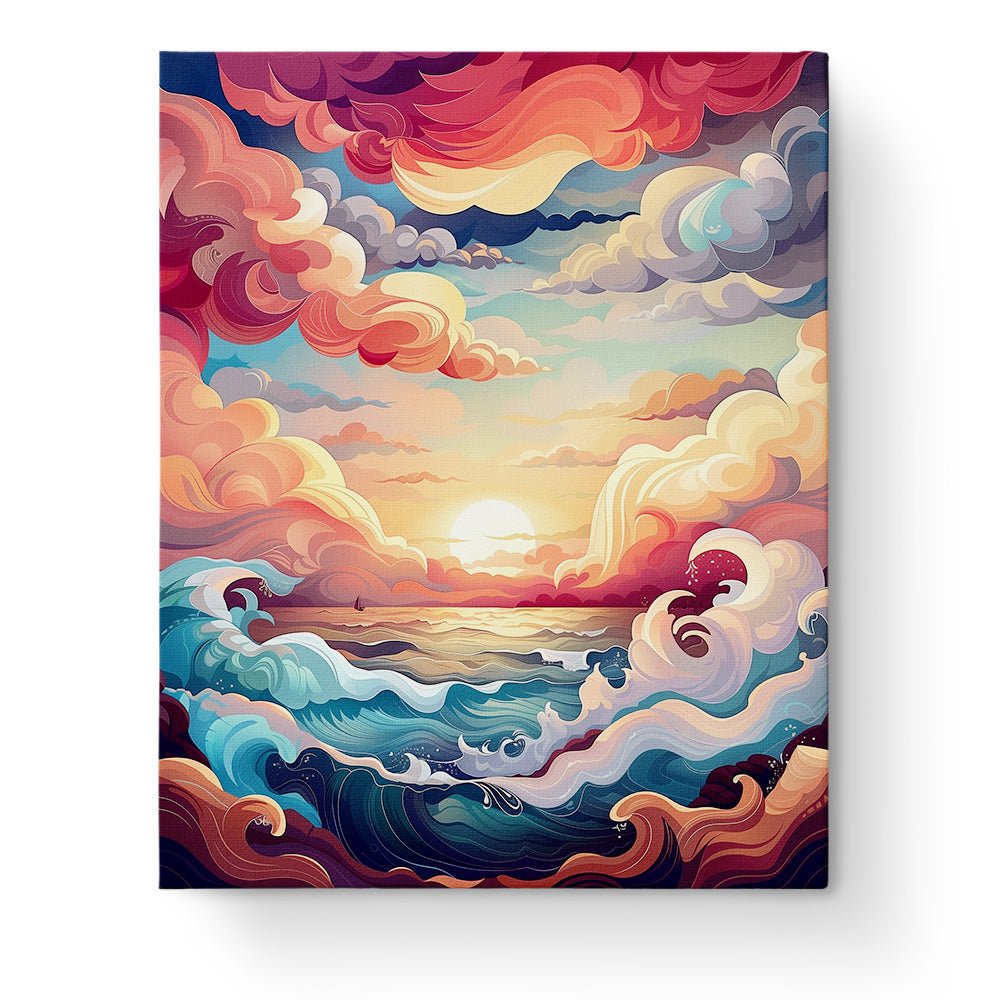 Vibrant Sunset Waves - Sea Landscape - BestPaintByNumbers - Paint by Numbers Custom Kit