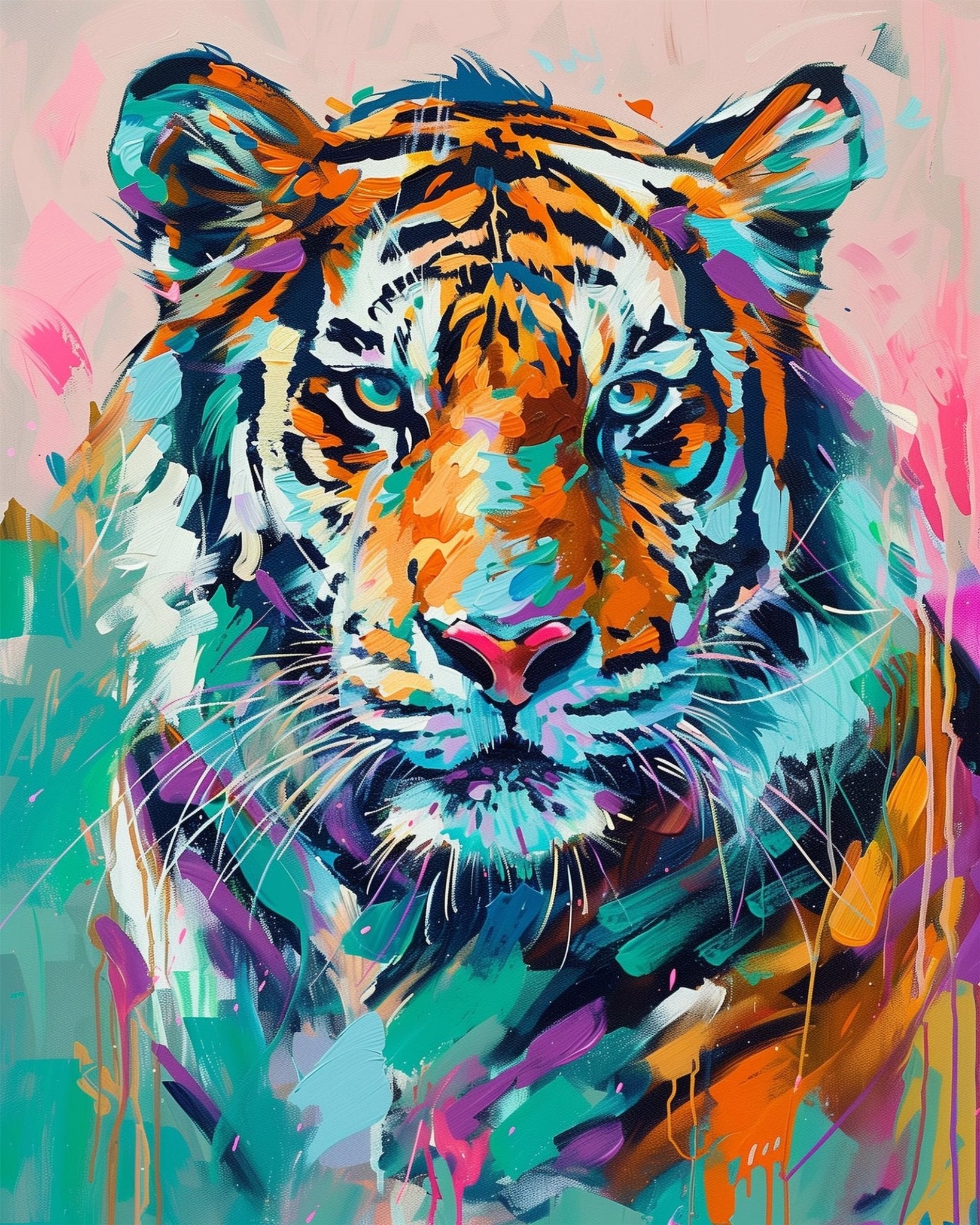 Fixed kit, 24 colors, 12x16in. Artistic tiger with bold strokes. Great for stress relief and creative expression.