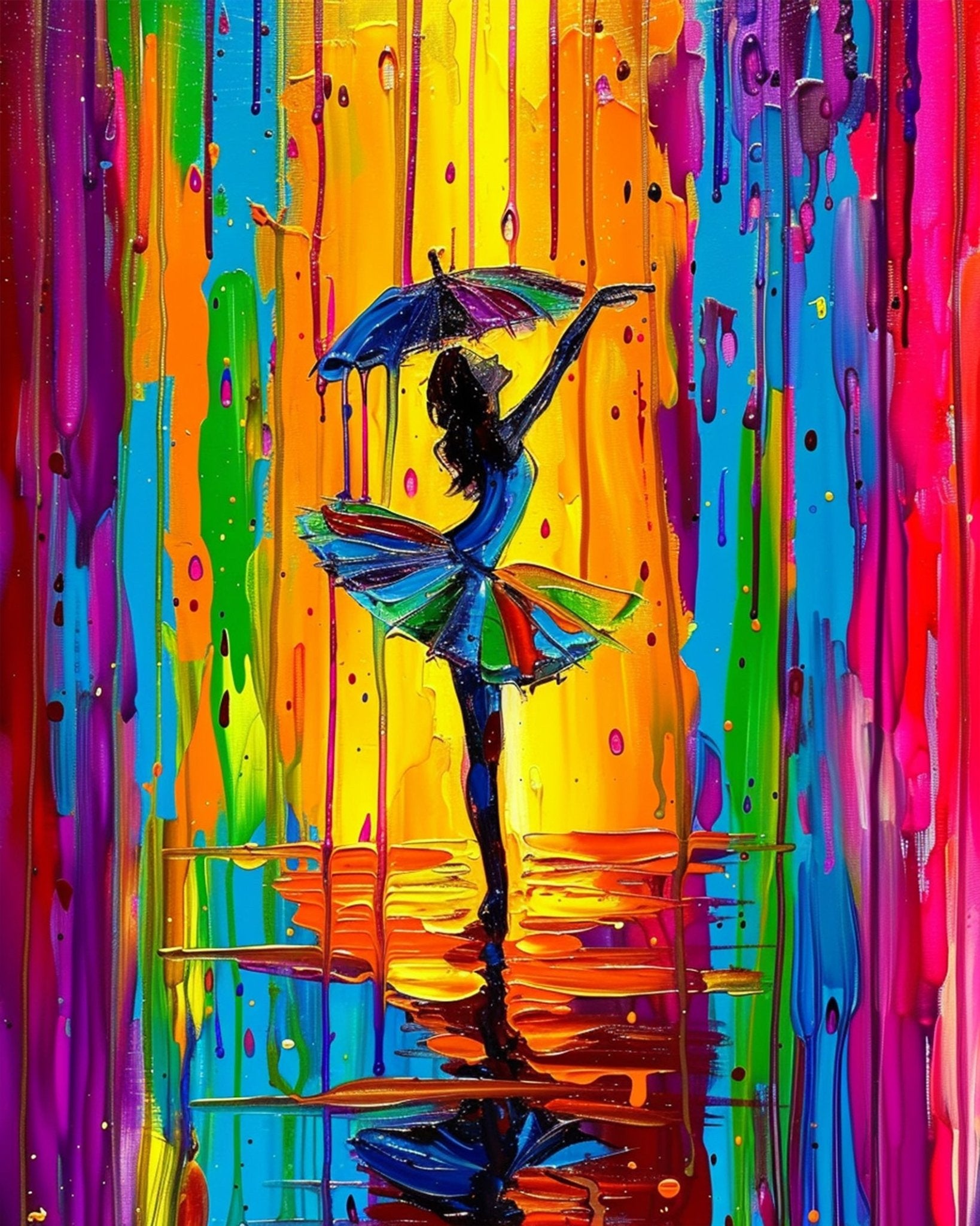 Vibrant Umbrella Dance - Meditation - BestPaintByNumbers - Paint by Numbers Custom Kit