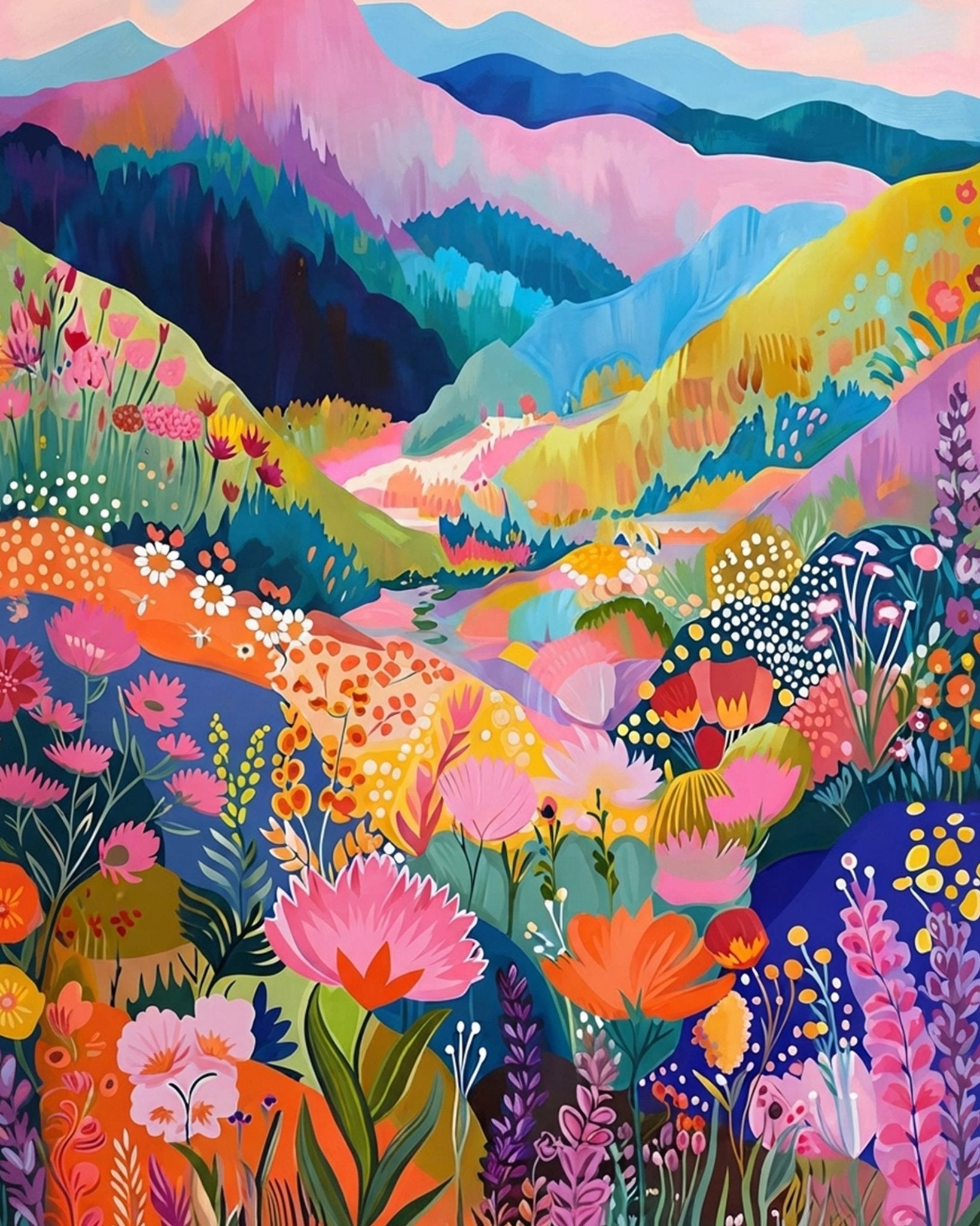 Vibrant Valley and Flowers - Landscape - BestPaintByNumbers - Paint by Numbers Custom Kit