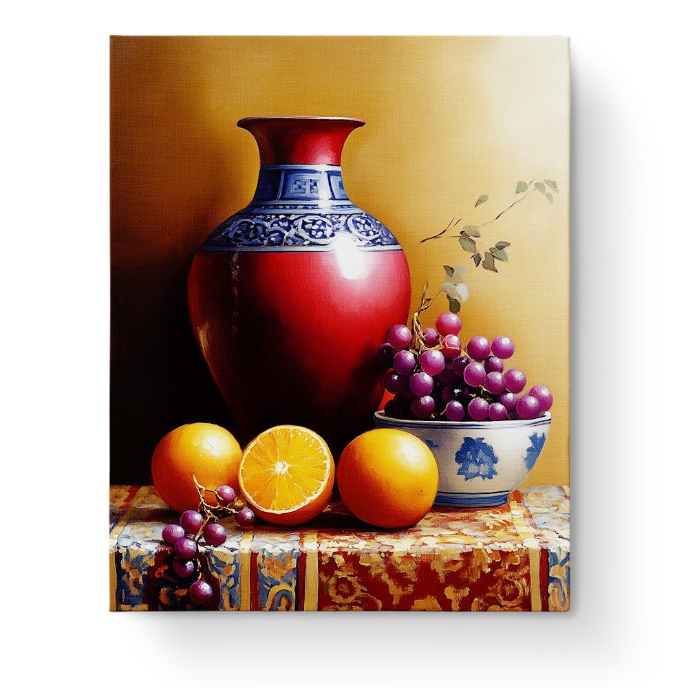 Vibrant Vase with Fruit - Still Life - BestPaintByNumbers - Paint by Numbers Custom Kit