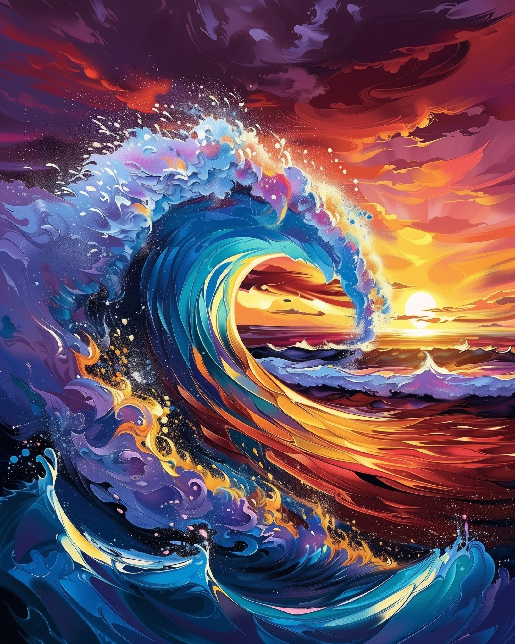 Vibrant Wave Sunset - Sea Landscape - BestPaintByNumbers - Paint by Numbers Custom Kit