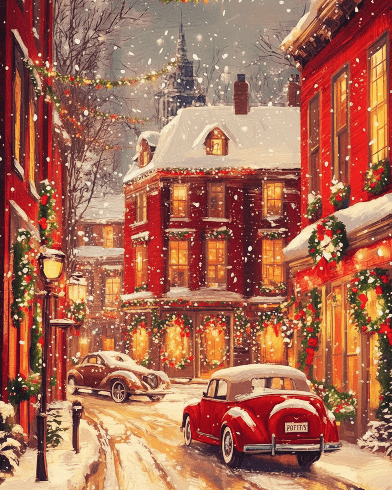 Vintage Christmas Street Scene - Christmas - BestPaintByNumbers - Paint by Numbers Custom Kit