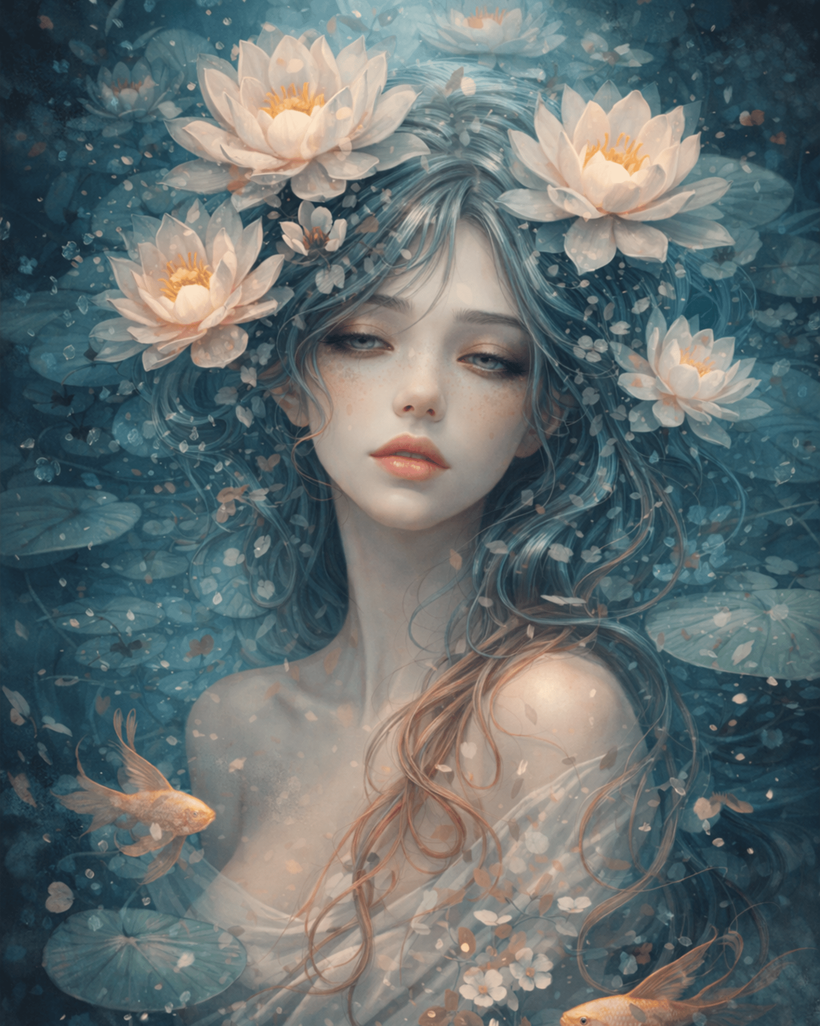 Water Lily Serenity - Floral Women - BestPaintByNumbers - Paint by Numbers Custom Kit