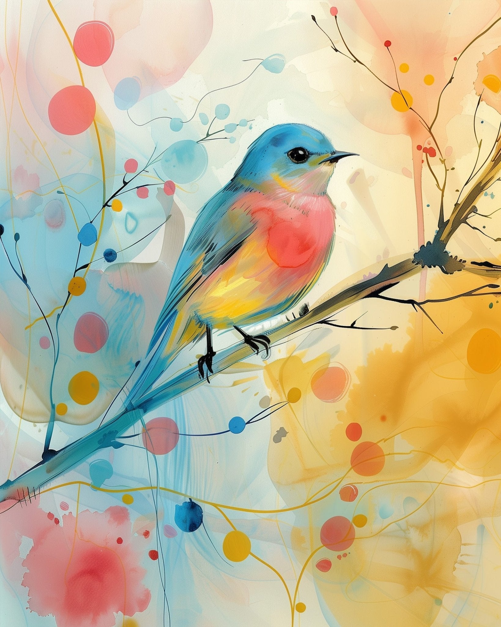 Whimsical Bird in Pastels - Bohemian Vibes - BestPaintByNumbers - Paint by Numbers Custom Kit