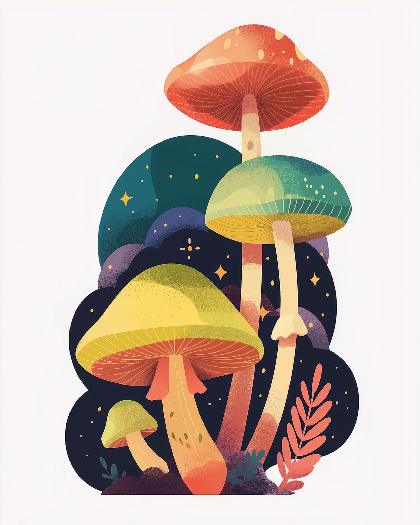 Whimsical Forest Mushrooms - Minimalistic - BestPaintByNumbers - Paint by Numbers Custom Kit