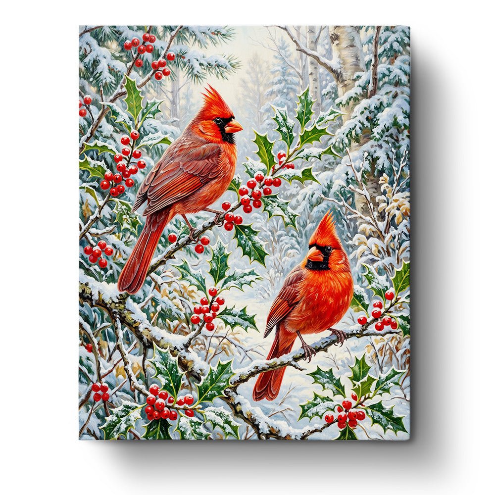 Winter Cardinals in Snow - Animals - BestPaintByNumbers - Paint by Numbers Custom Kit