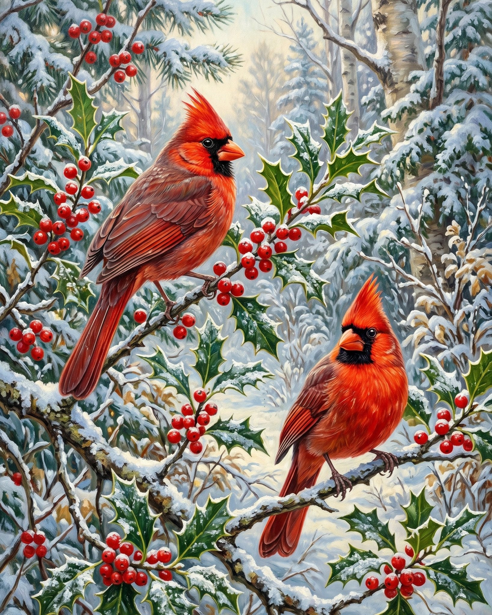 Winter Cardinals in Snow - Animals - BestPaintByNumbers - Paint by Numbers Custom Kit