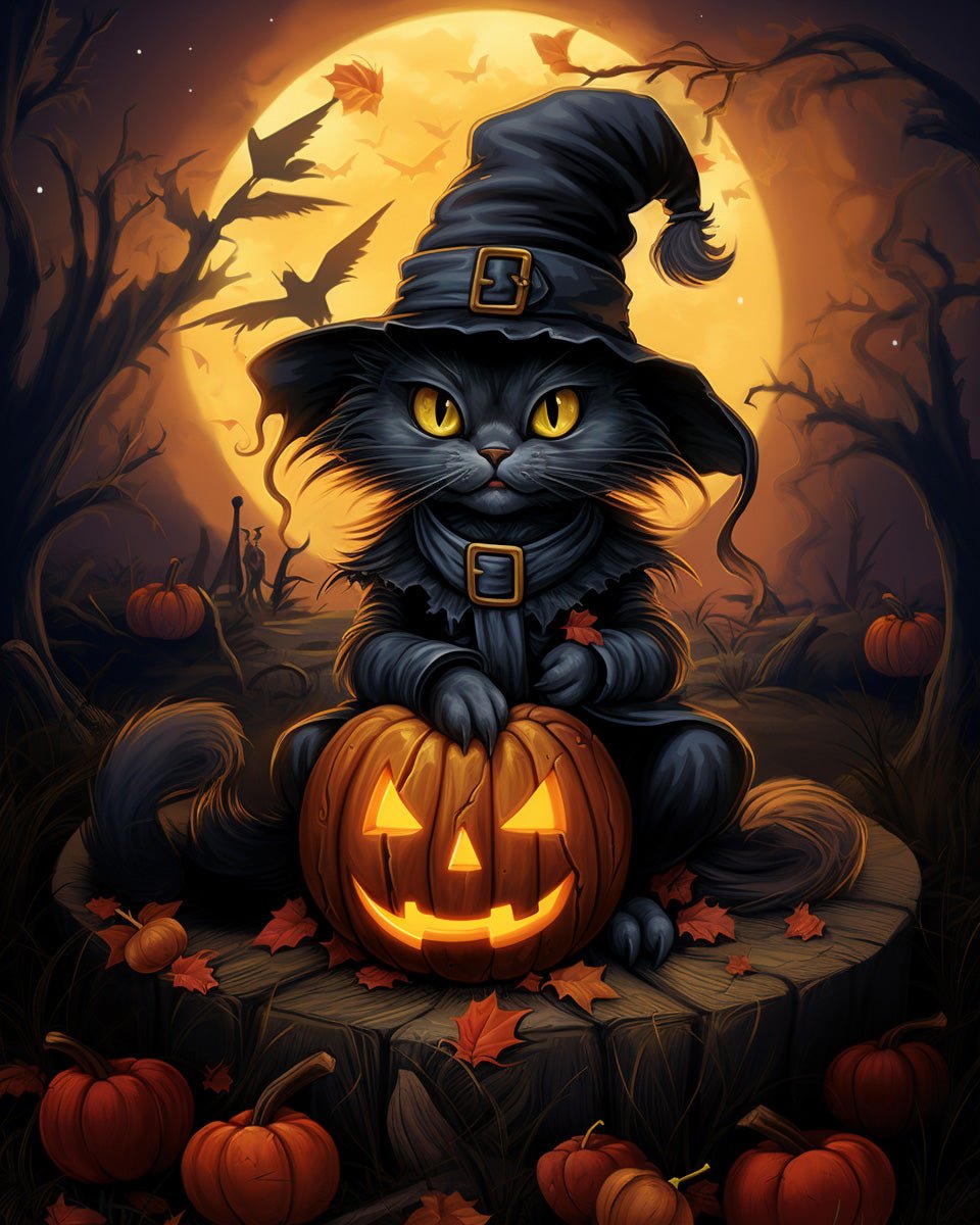 Halloween Witch Cat - Paint by Numbers - BestPaintByNumbers - Paint by Numbers Fixed Kit